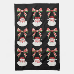 Linge De Cuisine Noël Coquette Bow Santa Vintage Xmas Rétro