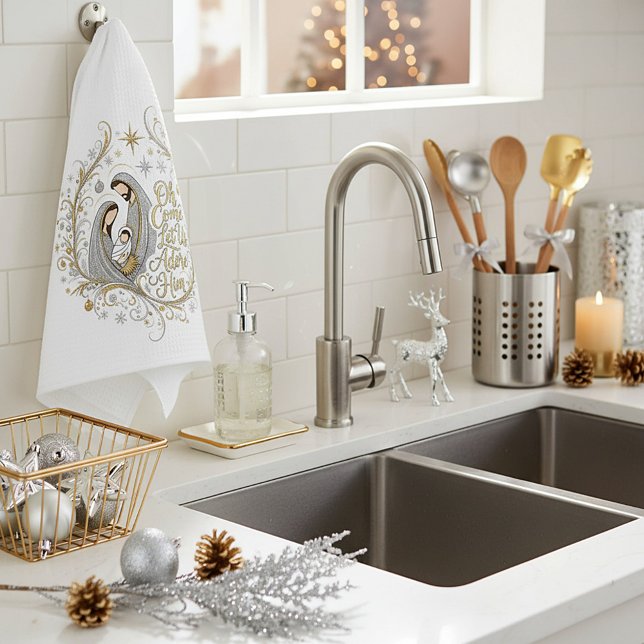 Linge De Cuisine Noël de la nativité en argent et or (Créateur téléchargé)