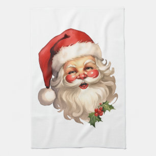 Linge De Cuisine Noël de style rétro Holly Jolly Santa Claus