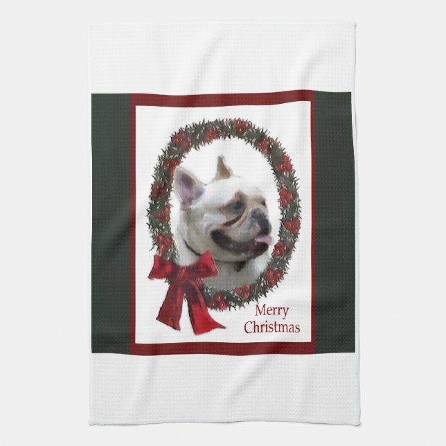 Linge De Cuisine Noël des Bulldog français (Vertical)