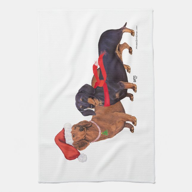 Linge De Cuisine Noël des Dachshunds (Vertical)