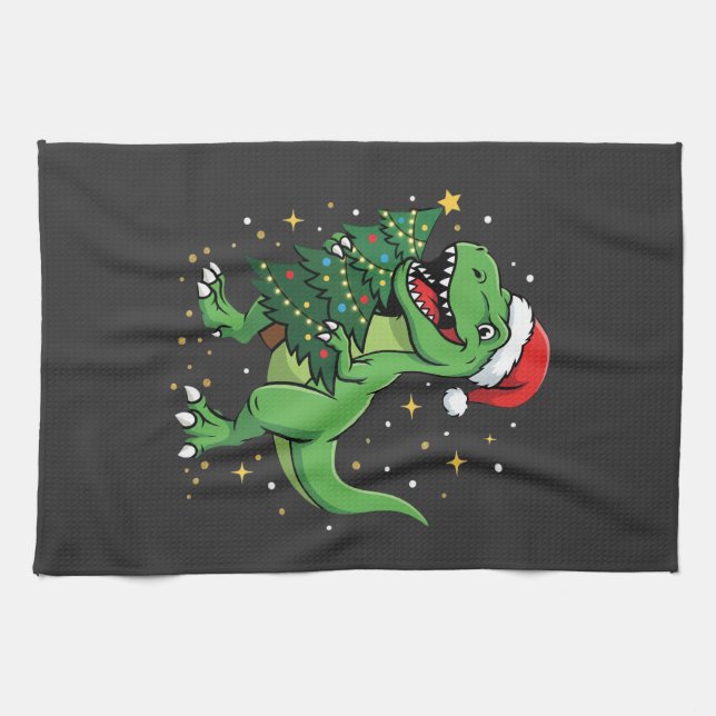 Linge De Cuisine Noël Dinosaure Santa T Rex (Horizontal)