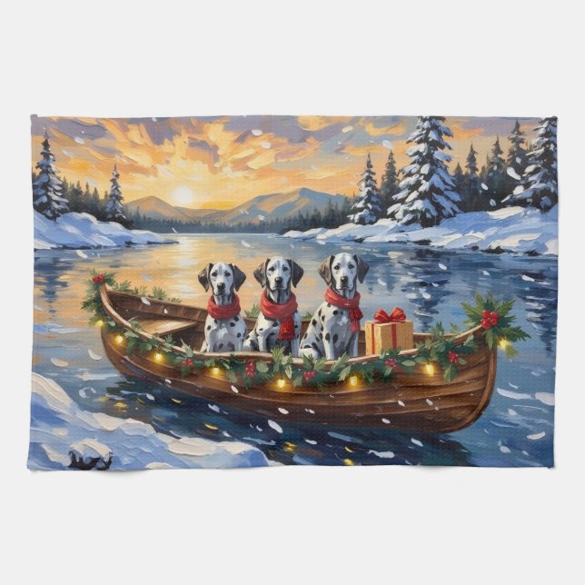 Linge De Cuisine Noël en bateau dalmate (Horizontal)