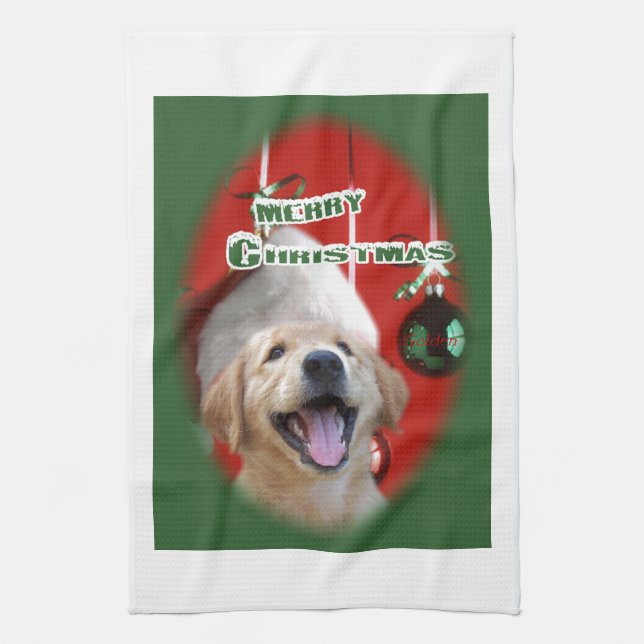 Linge De Cuisine Noël Golden Retriever (Vertical)