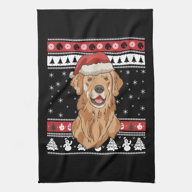 Linge De Cuisine Noël Golden Retriever Drôle (Vertical)