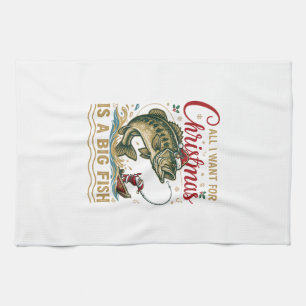 Linge De Cuisine Noël Gros Poisson Bass Santa Bateau Pêche