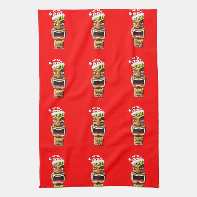 Linge De Cuisine Noël hawaïen Père Noël Tiki (Vertical)