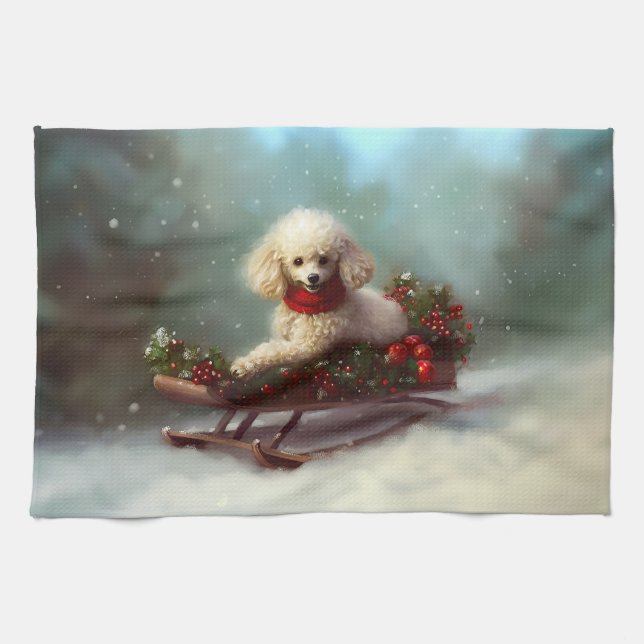Linge De Cuisine Noël hiver neige caniche (Horizontal)