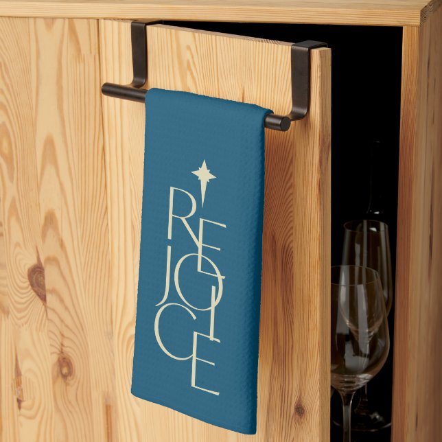 Linge De Cuisine Noël moderne, typographique REJOIX & étoile (Pliage en tiers)