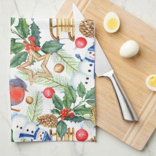 Linge De Cuisine Noël Noël Noël Noël Snowman, Pine Cones, Holly