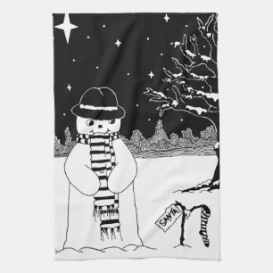 Linge De Cuisine Noël noir et blanc de conception mignonne de