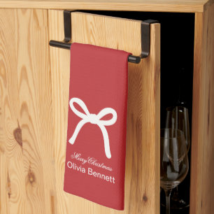 Linge De Cuisine Noël personnalisé Beau ruban rouge et blanc