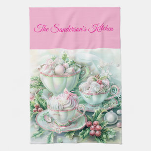 Linge De Cuisine Noël personnalisé, Noël pastel, rose et