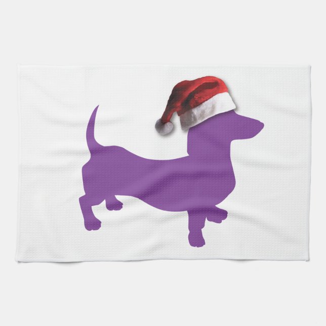 Linge De Cuisine Noël Purple Dachshund (Horizontal)