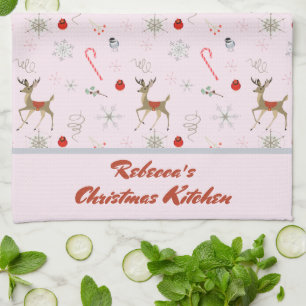 Linge De Cuisine Noël Reindeer Canne à Sucre Moderne du Milieu du S