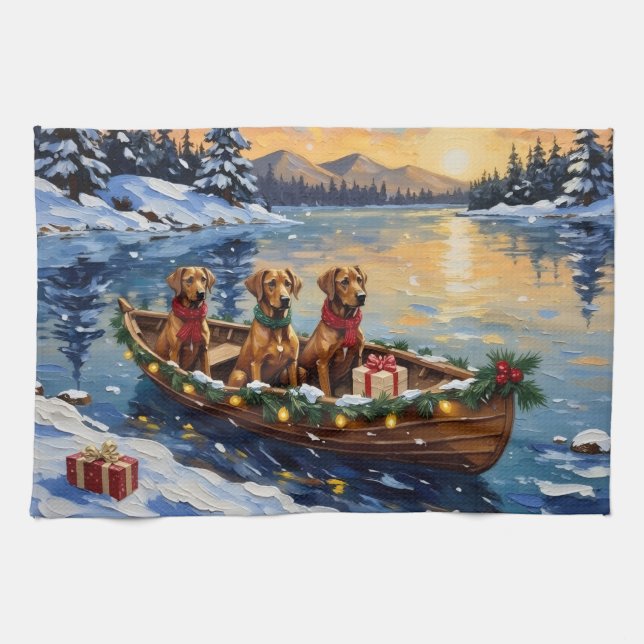 Linge De Cuisine Noël Rhodesian Ridgeback Bateau Vacances (Horizontal)
