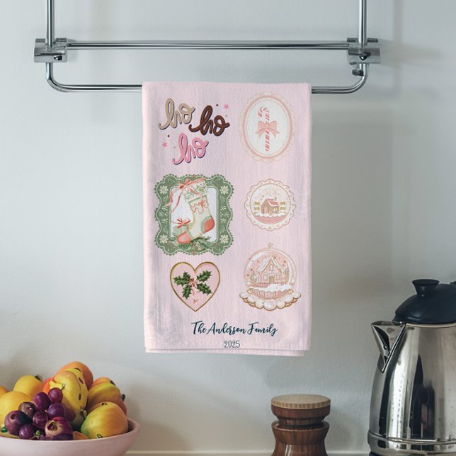 Linge De Cuisine Noël Rose Vert Rétro (Créateur téléchargé)