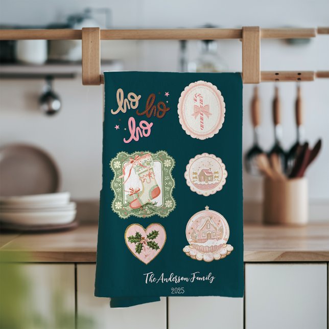 Linge De Cuisine Noël Rose Vert Rétro (Créateur téléchargé)