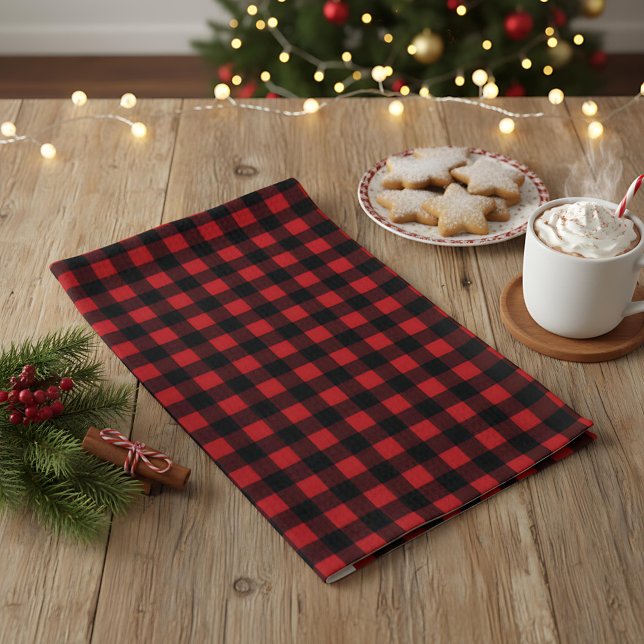Linge De Cuisine Noël rustique rouge et noir carreau de bison (Créateur téléchargé)