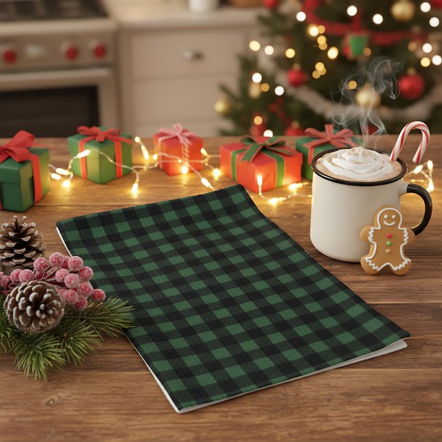 Linge De Cuisine Noël rustique vert et carreau de buffle noir  (Créateur téléchargé)