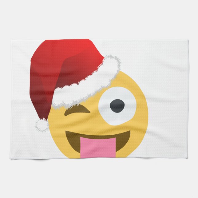 Linge De Cuisine noël santa claus winking emoji (Horizontal)