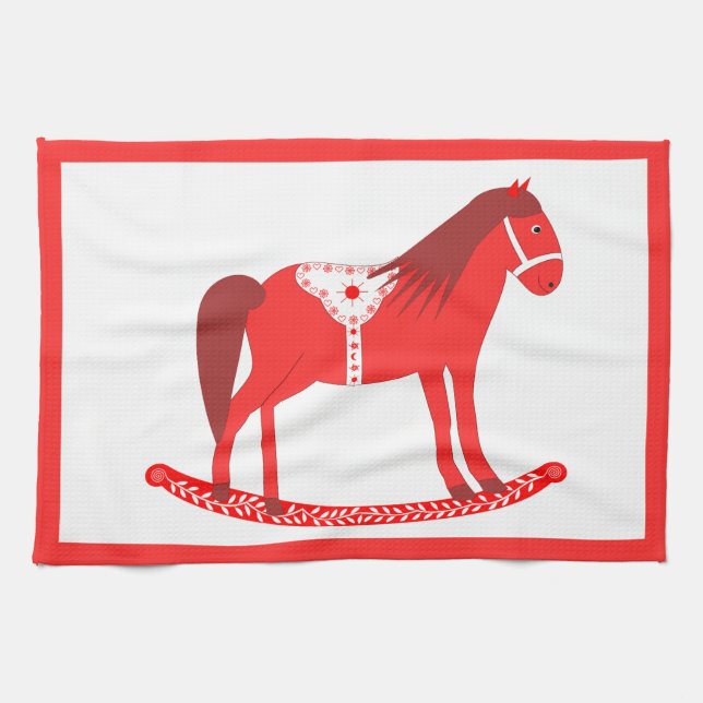 Linge De Cuisine Noël scandinave Cheval Rocking (Horizontal)