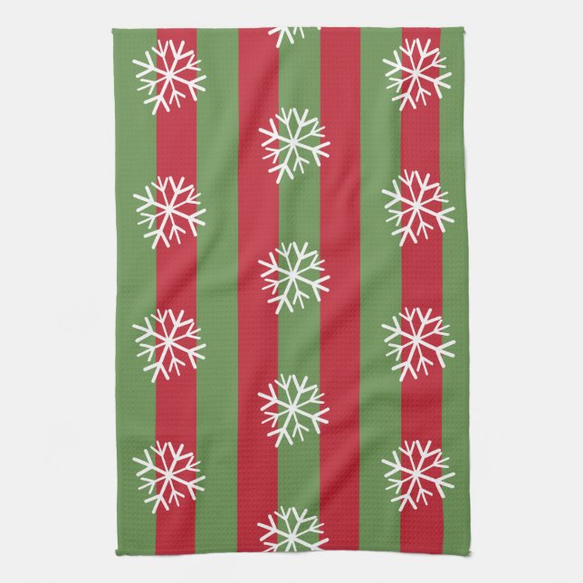 Linge De Cuisine Noël Stripes Snowflakes Festin Rouge Vert (Vertical)
