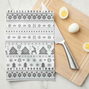 Linge De Cuisine Noël traditionnel scandinave gris
