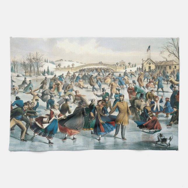 Linge De Cuisine Noël victorien Central Park Currier & Ives (Horizontal)