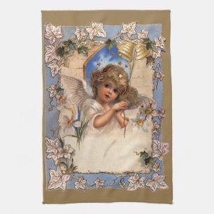 Linge De Cuisine Noël vintage, ange victorien avec cloches dorées