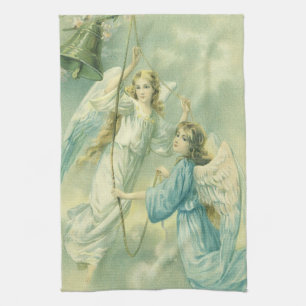 Linge De Cuisine Noël vintage, anges victoriens avec une cloche