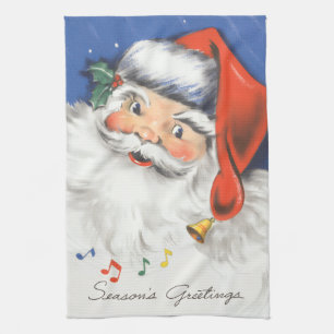 Linge De Cuisine Noël vintage, joyeux Père Noël avec de la musique