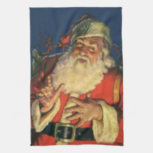 Linge De Cuisine Noël vintage, joyeux Père Noël avec des jouets