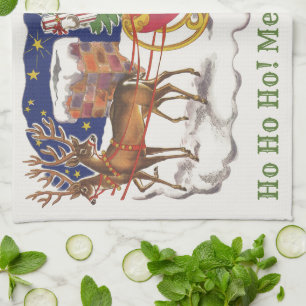 Linge De Cuisine Noël vintage, joyeux Père Noël avec traîneau