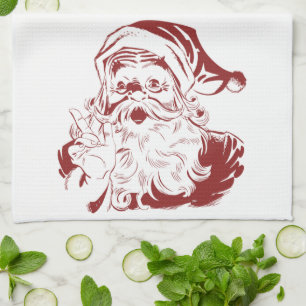 Linge De Cuisine Noël vintage, joyeux Père Noël en rouge rétro