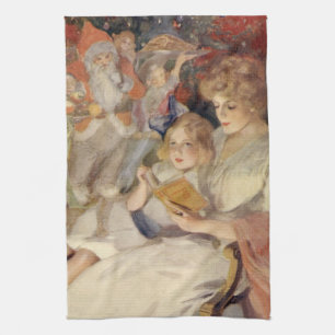 Linge De Cuisine Noël vintage, mère lisant un conte avant de dormir