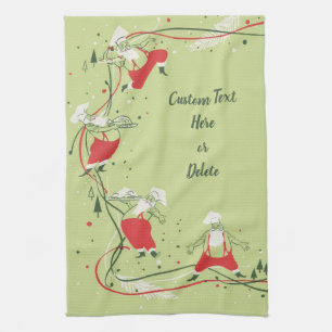 Linge De Cuisine Noël vintage, Père Noël chef avec dîner