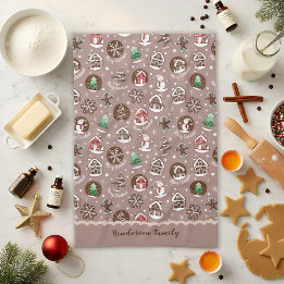 Linge De Cuisine Noël Whimsical Cookie Motif Famille d'hiver