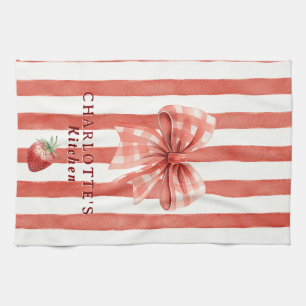 Linge De Cuisine Nœud à carreaux rouge fraise aquarelle