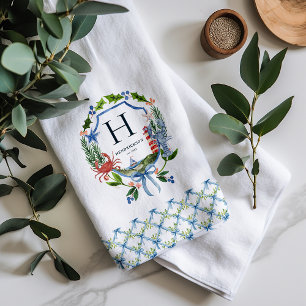 Linge De Cuisine Noeud Bleu Noël Côté Mer Monogramme Nautical