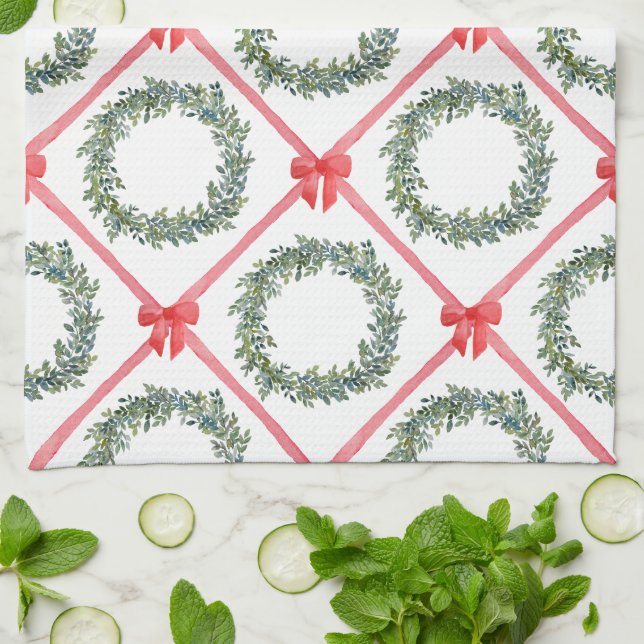 Linge De Cuisine Nœud et ruban de Noël rouge (Plié)