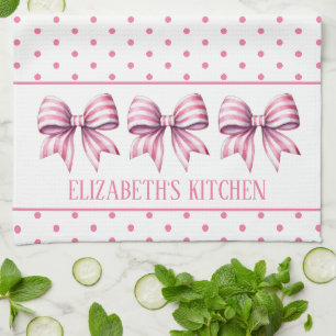 Linge De Cuisine Nœuds aquarelles roses et blancs personnalisés