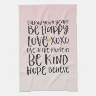 Linge De Cuisine Noir Aquarelle Mots Inspirationnels Gold Heart