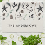 Linge De Cuisine Noir beige moderne scandi élégant script Noël<br><div class="desc">Noir,  beige naturel moderne élégant rustique aquarelle scandi Couleurs feutrées scandinaves contemporain simple vacances décoration maison de Noël serviette de thé de Noël.</div>