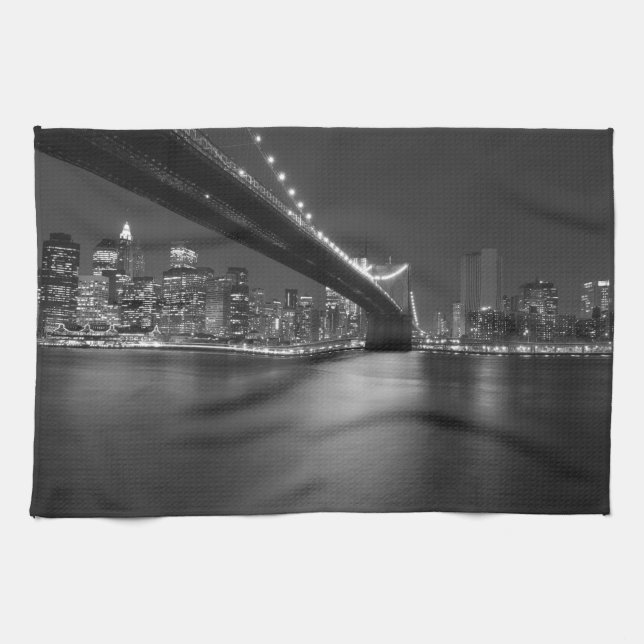 Linge De Cuisine Noir blanc New York City Skyline (Horizontal)