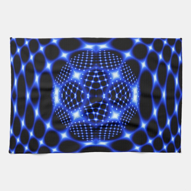 Linge De Cuisine Noir bleu néon fractal (Horizontal)