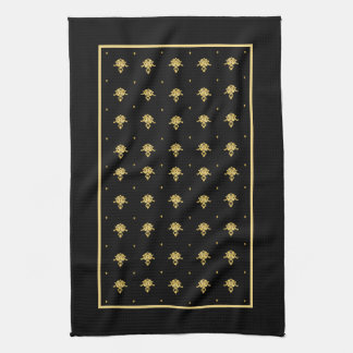 Linge De Cuisine Noir de luxe et motif vintage de damassé d'or