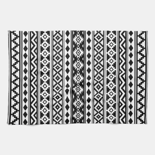 Linge De Cuisine Noir et blanc aztèques d'IIb de motif d'essence (Horizontal)
