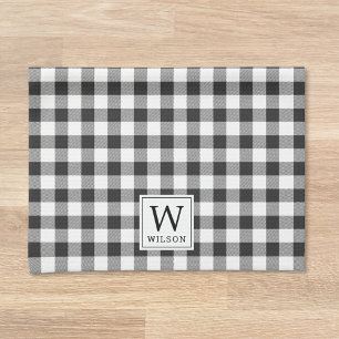Linge De Cuisine Noir et Blanc Buffalo à carreaux Monogramme Noël