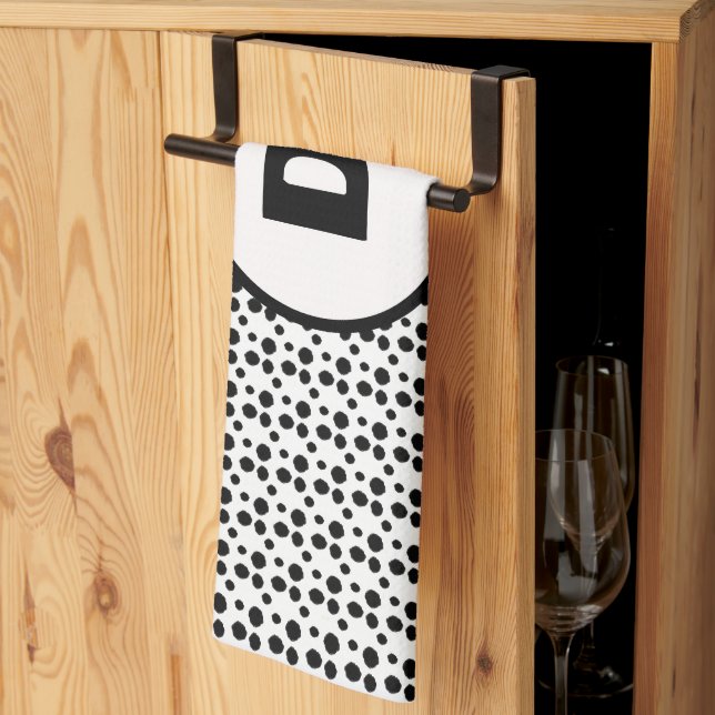 Linge De Cuisine noir et blanc dalmate mignon points monogramme (Pliage en tiers)